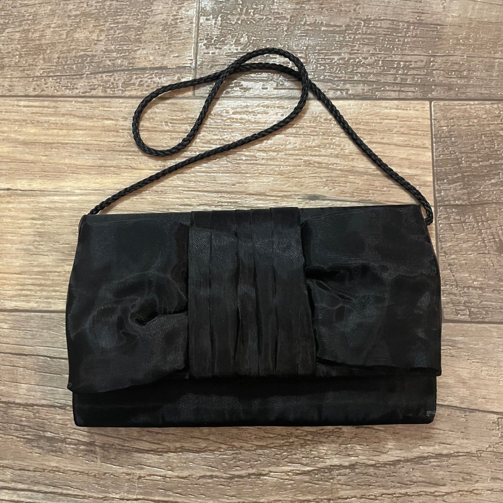 Gunne Sax Jessica McClintock Vintage Black Bow Clutch Evening Bag Shoulder Purse